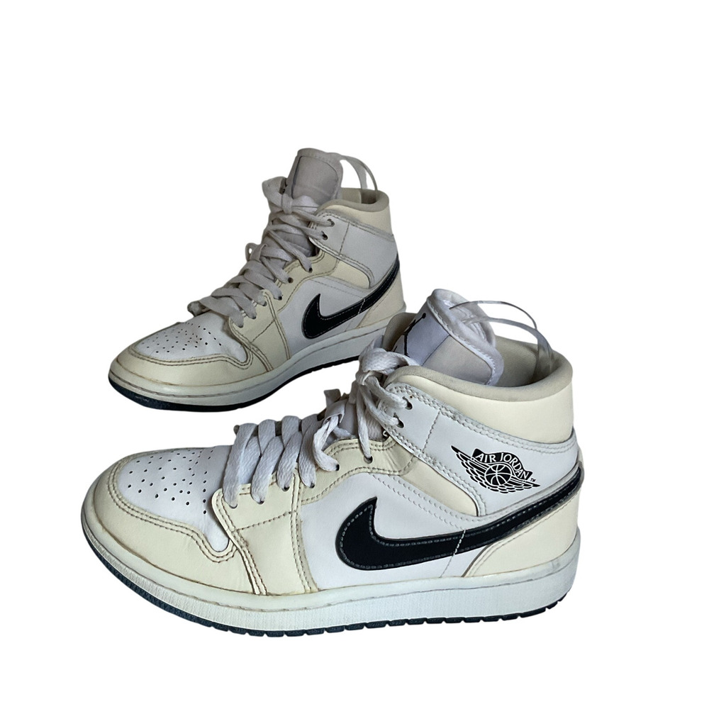 Air Jordan 1 Mid White Black Sail Women 5 Youth 3.5Y High Top Sneakers